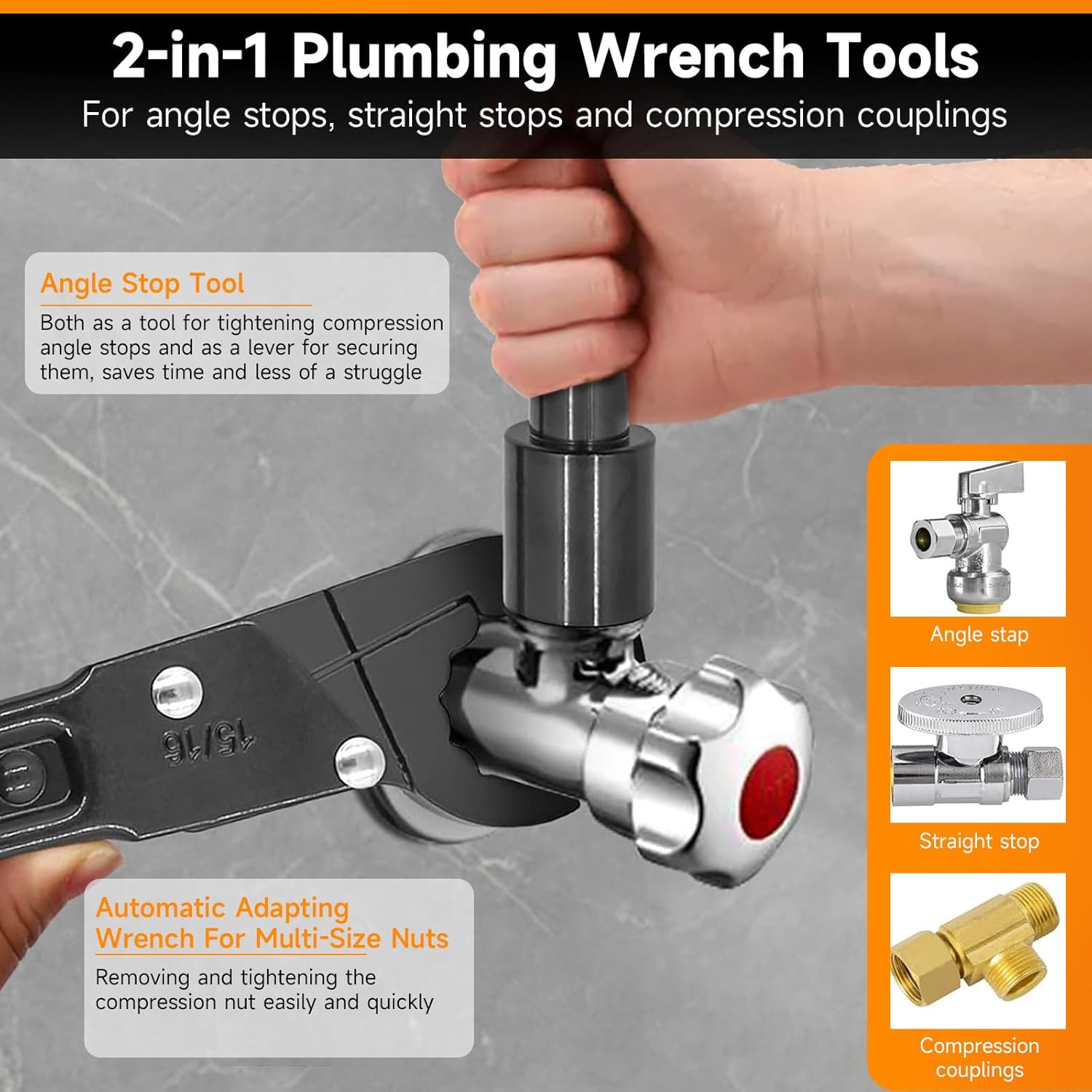 Angle Stop Installation & Removal Tools Kit for Replacing Valves - dalicode Professional Plumbing Wrench Set for Plumbing Work