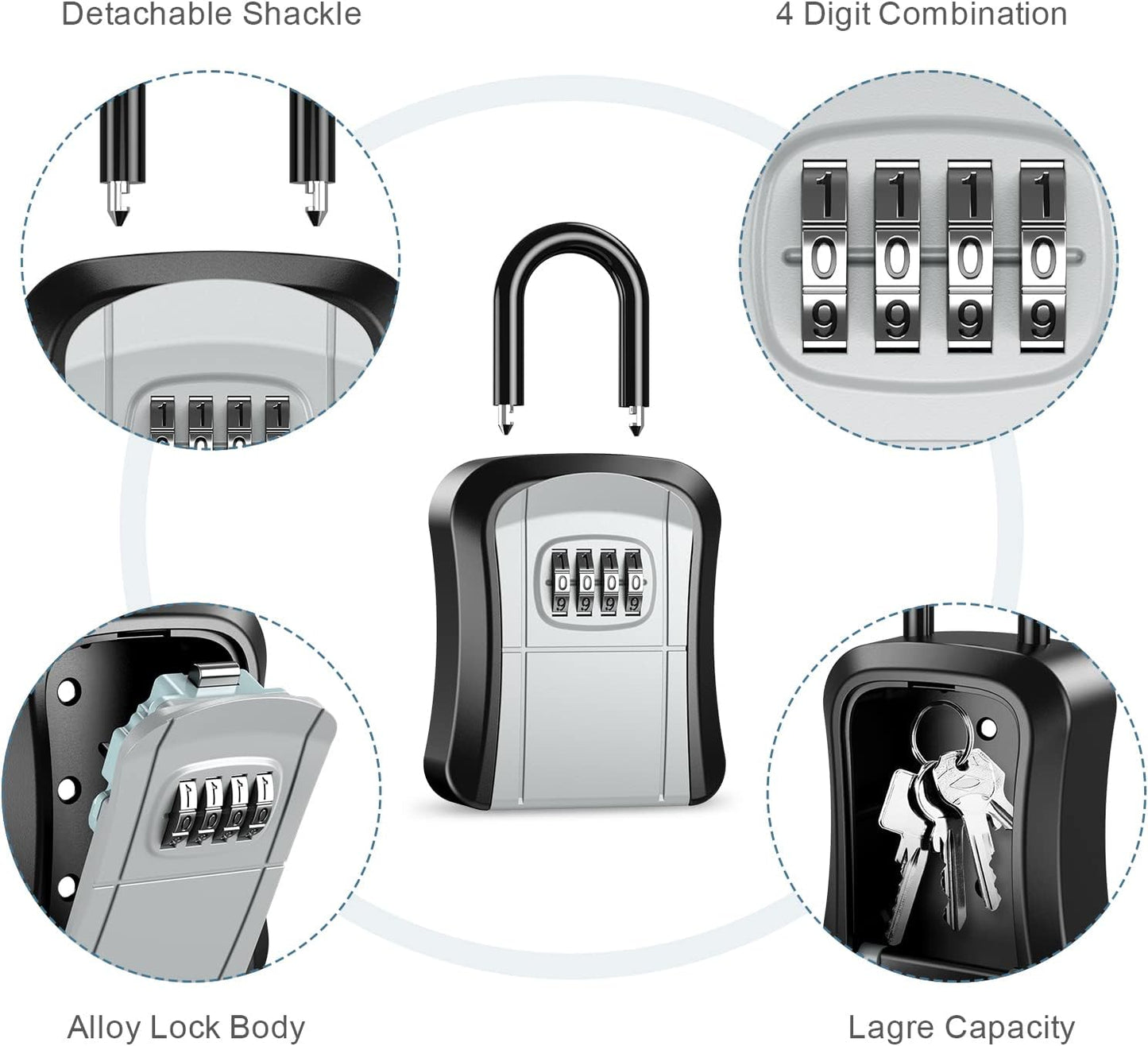 Ankilo Lock Box with 3.5 Inch Long Shackle Combination Padlock for House Key Access