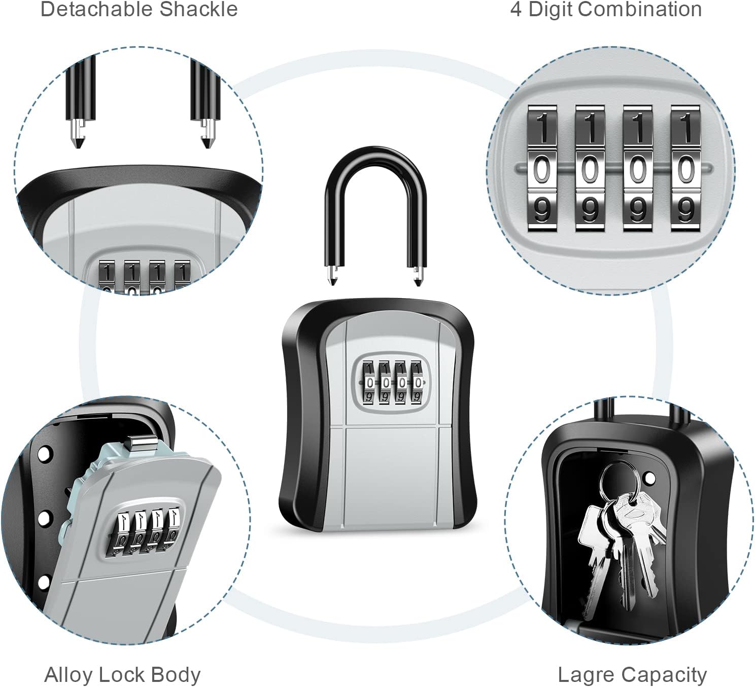 Ankilo Lock Box with 3.5 Inch Long Shackle Combination Padlock for House Key Access