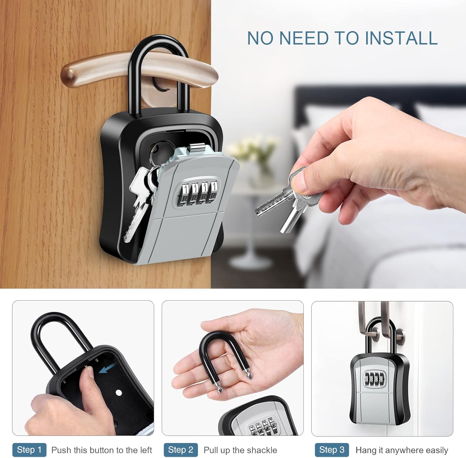 Ankilo Lock Box with 3.5 Inch Long Shackle Combination Padlock for House Key Access