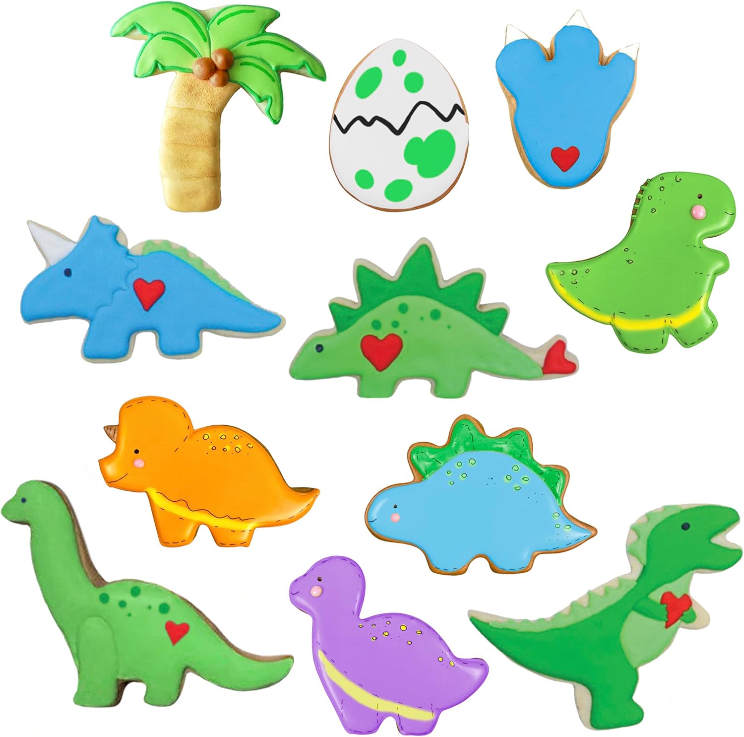 Ann Clark Cookie Cutters 11-Pc Dinosaur Set - Made in USA, T-Rex, Triceratops, Brontosaurus, Dino Egg