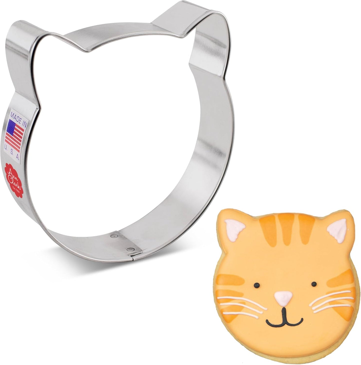 Ann Clark Cookie Cutters Cat Face Sandwich Cutter - 4" Stainless Steel Shape Mold