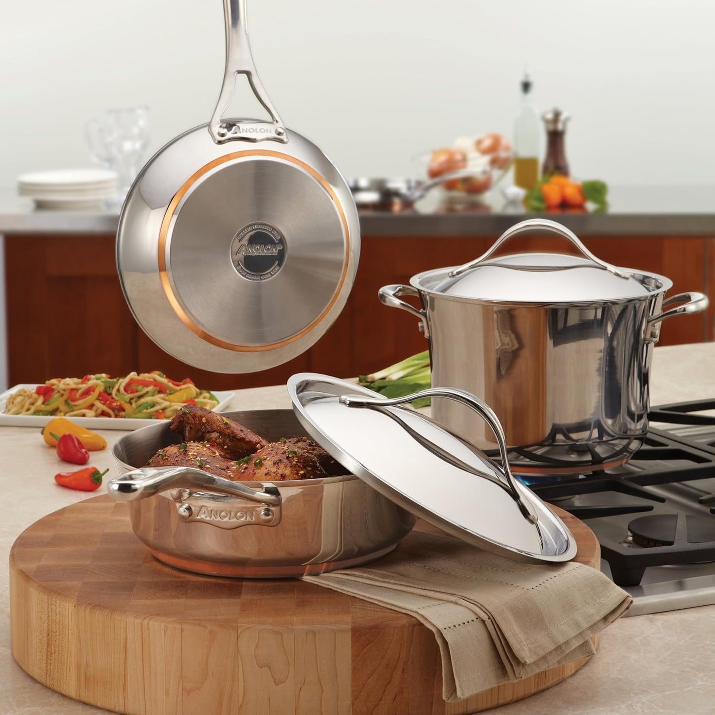 Anolon 77448 Nouvelle Stainless Steel 3.5 Quart Sauce Pan with Straining Lid in Silver Color