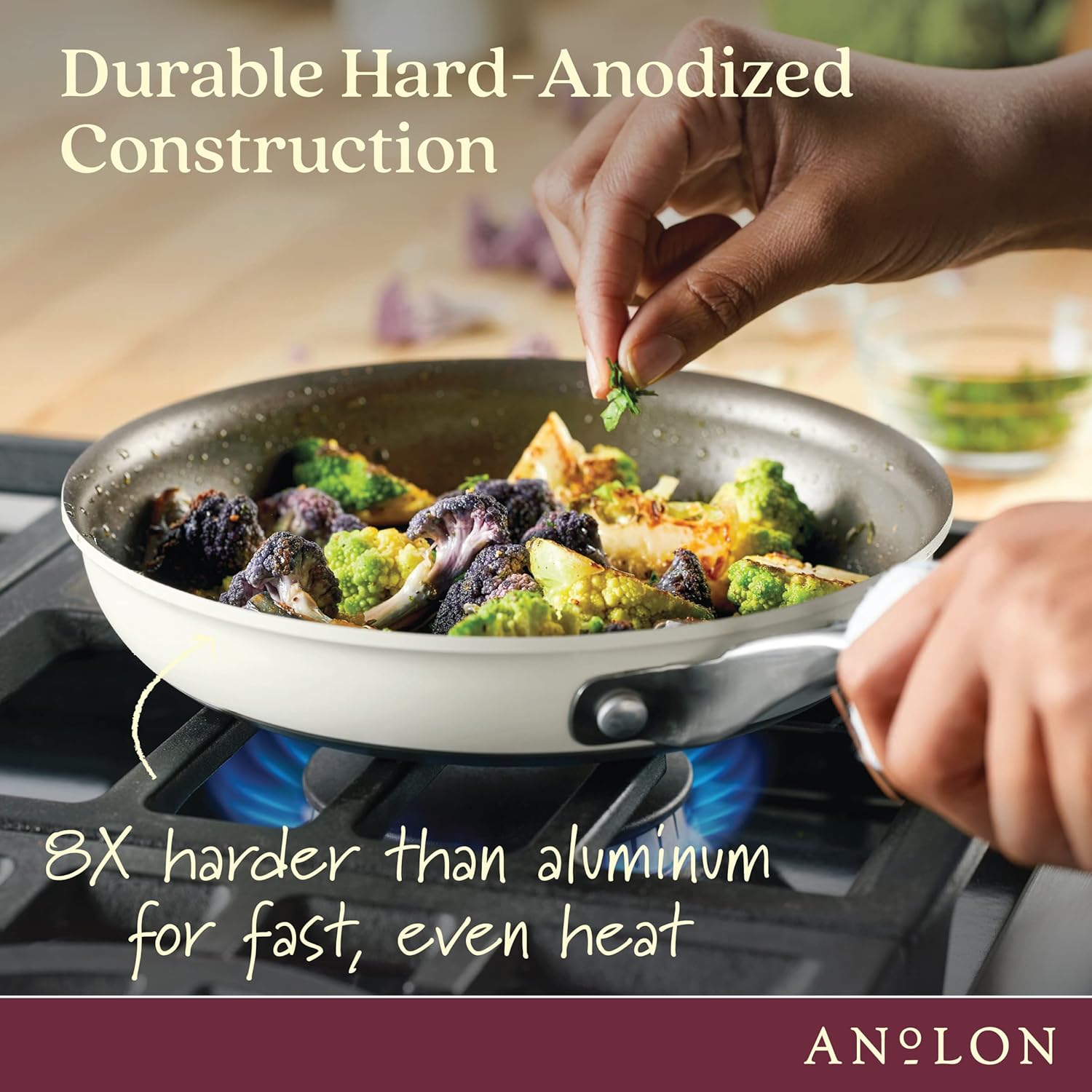 Anolon Achieve Hard Anodized Nonstick Skillet Pan in Cream Finish, 10 Inch
