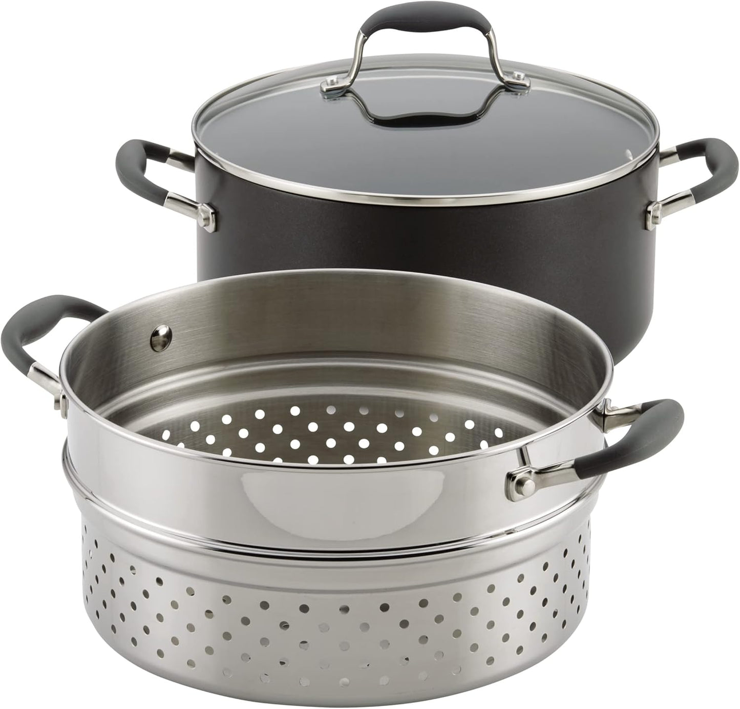 Anolon Advanced 8.5-Quart Hard-Anodized Dutch Oven Multi Steamer Set, Graphite - Versatile Cookware