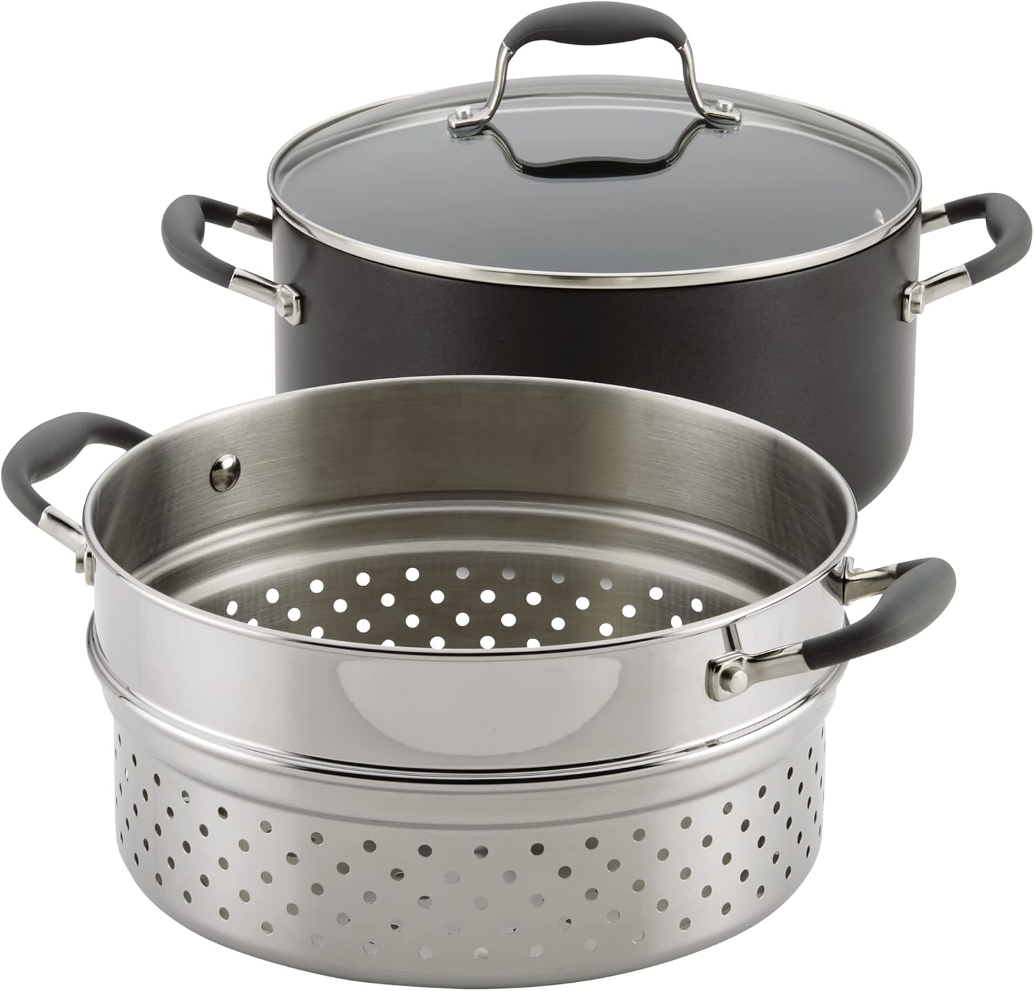 Anolon Advanced 8.5-Quart Hard-Anodized Dutch Oven Multi Steamer Set, Graphite - Versatile Cookware