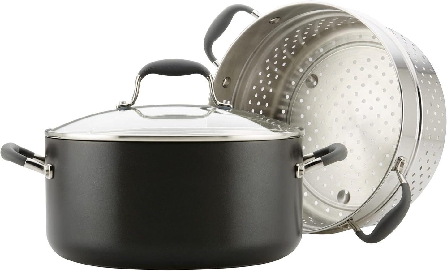 Anolon Advanced 8.5-Quart Hard-Anodized Dutch Oven Multi Steamer Set, Graphite - Versatile Cookware