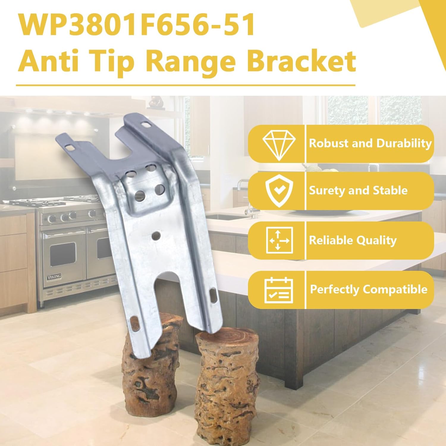 Anti Tip Bracket 3801F656-51 Compatible with Whirlpool, Kenmore, KitchenAid, Maytag Range - Replaces 12400045 65651 PS11741944 AP6008803 - Floor/Wall Mount - 1 Pack