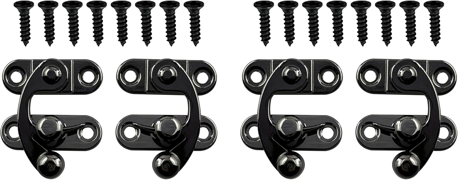 Antique Black Hook Padlock Set for Jewellery Boxes, Cabinets, Toolboxes, and Luggage - 2 Sets Available