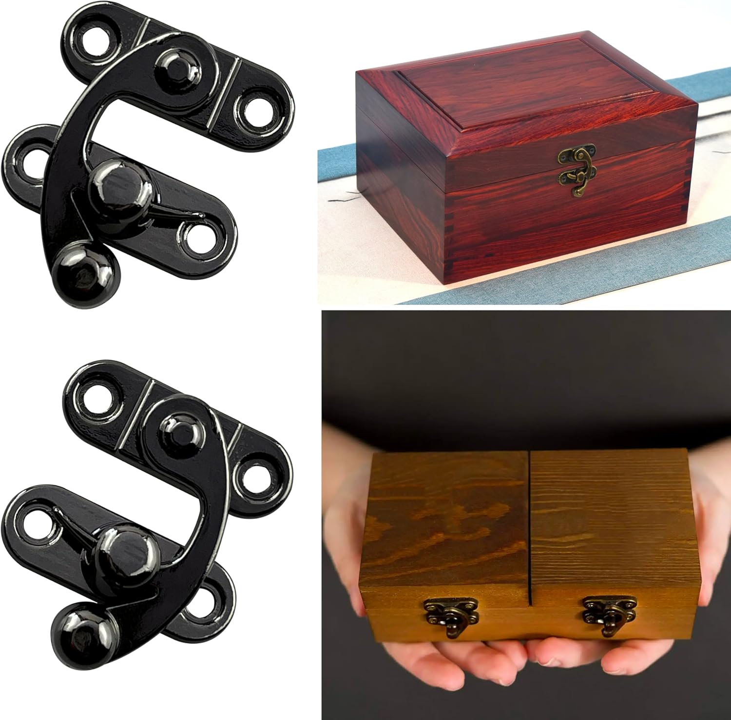 Antique Black Hook Padlock Set for Jewellery Boxes, Cabinets, Toolboxes, and Luggage - 2 Sets Available