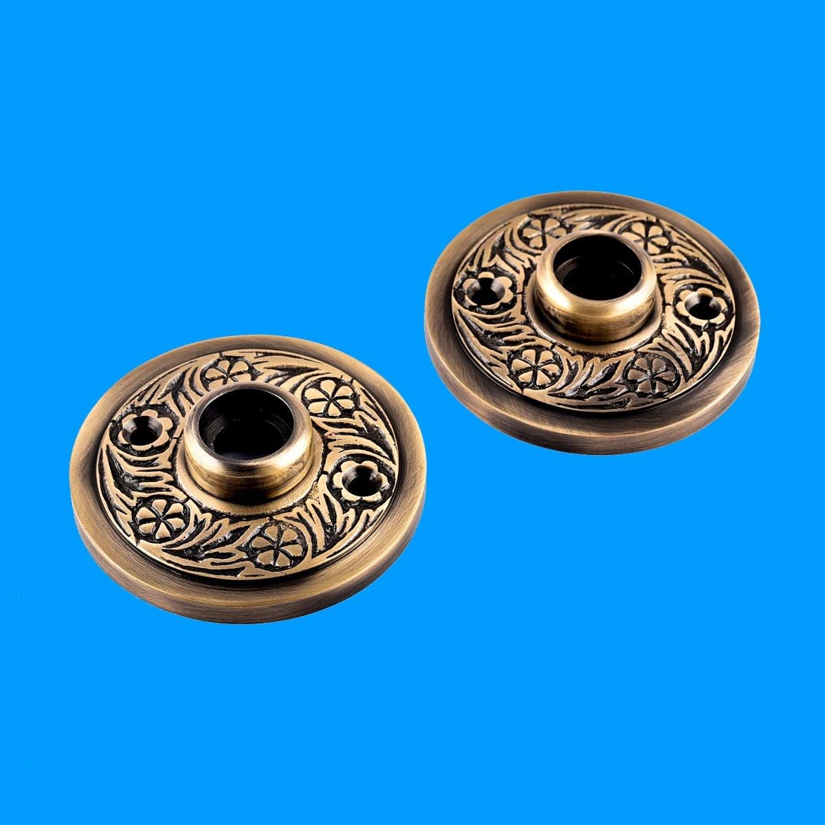 Antique Brass Decorative Door Knob Rosette Pair - 2.38 in. - Renovators Supply Manufacturing