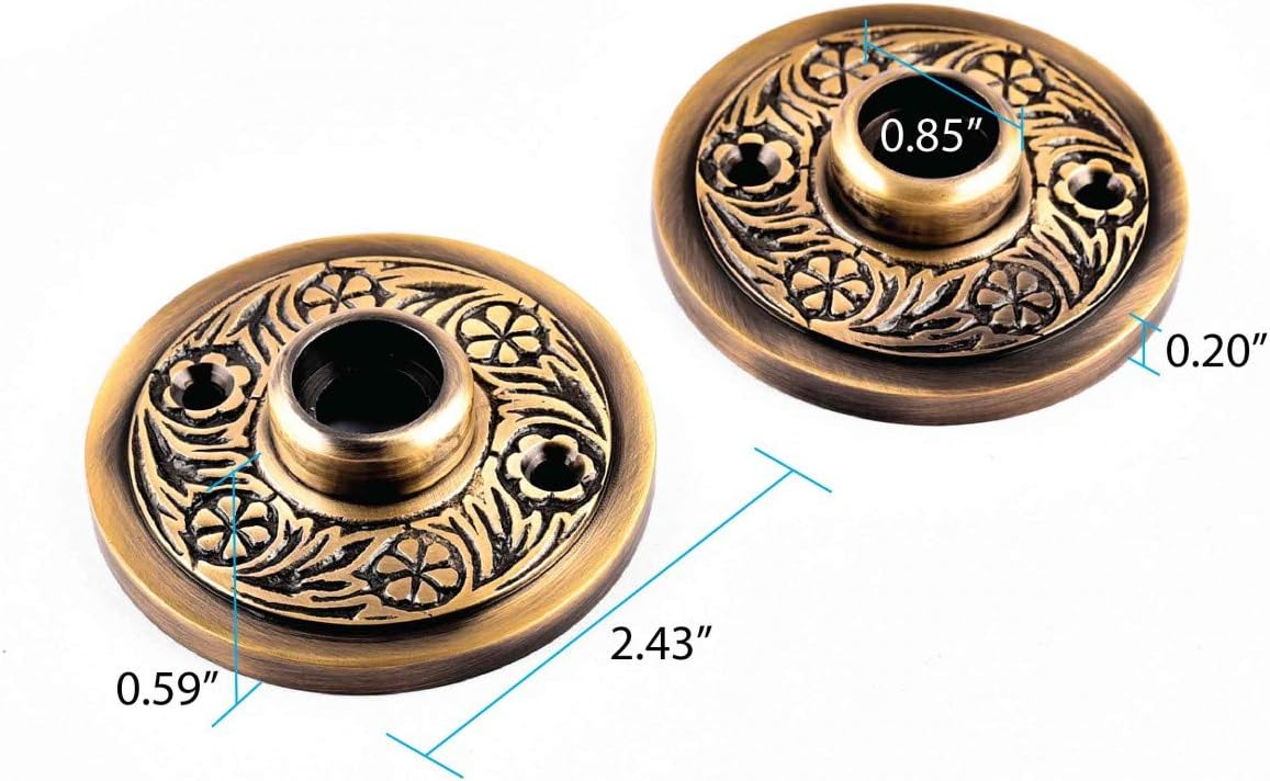 Antique Brass Decorative Door Knob Rosette Pair - 2.38 in. - Renovators Supply Manufacturing