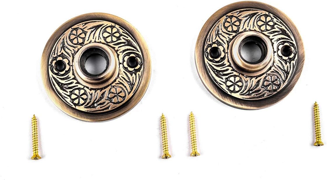 Antique Brass Decorative Door Knob Rosette Pair - 2.38 in. - Renovators Supply Manufacturing