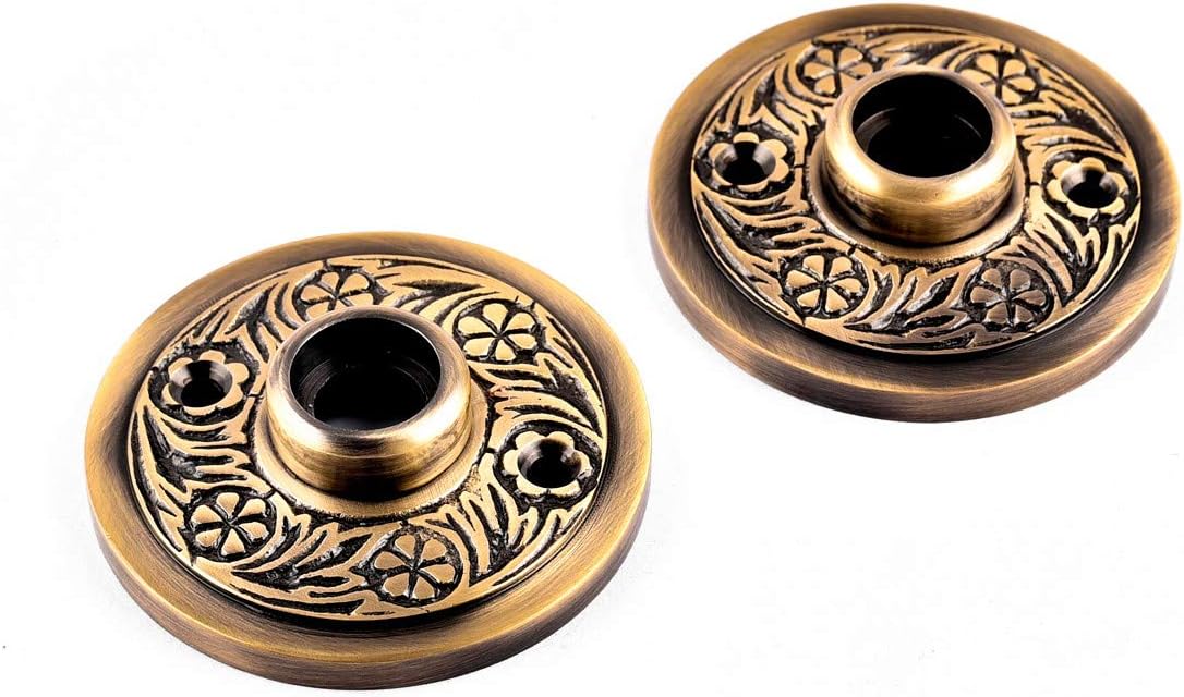 Antique Brass Decorative Door Knob Rosette Pair - 2.38 in. - Renovators Supply Manufacturing