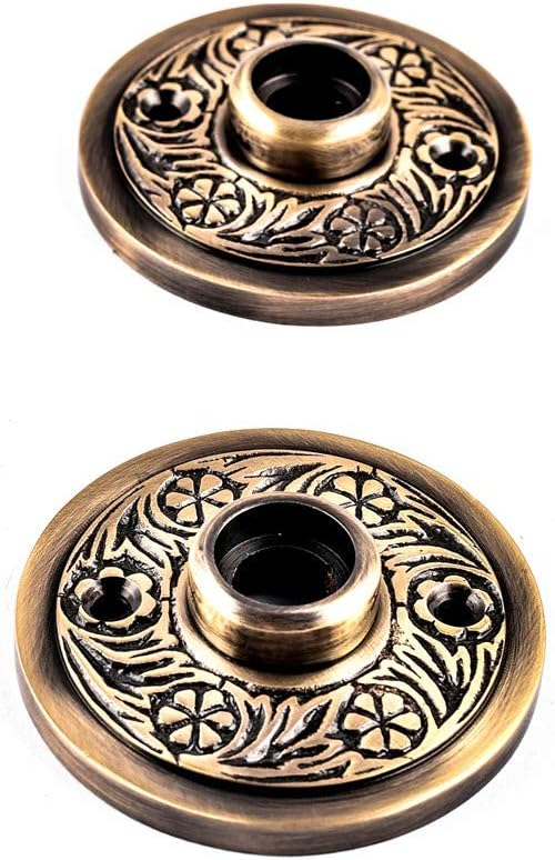 Antique Brass Decorative Door Knob Rosette Pair - 2.38 in. - Renovators Supply Manufacturing