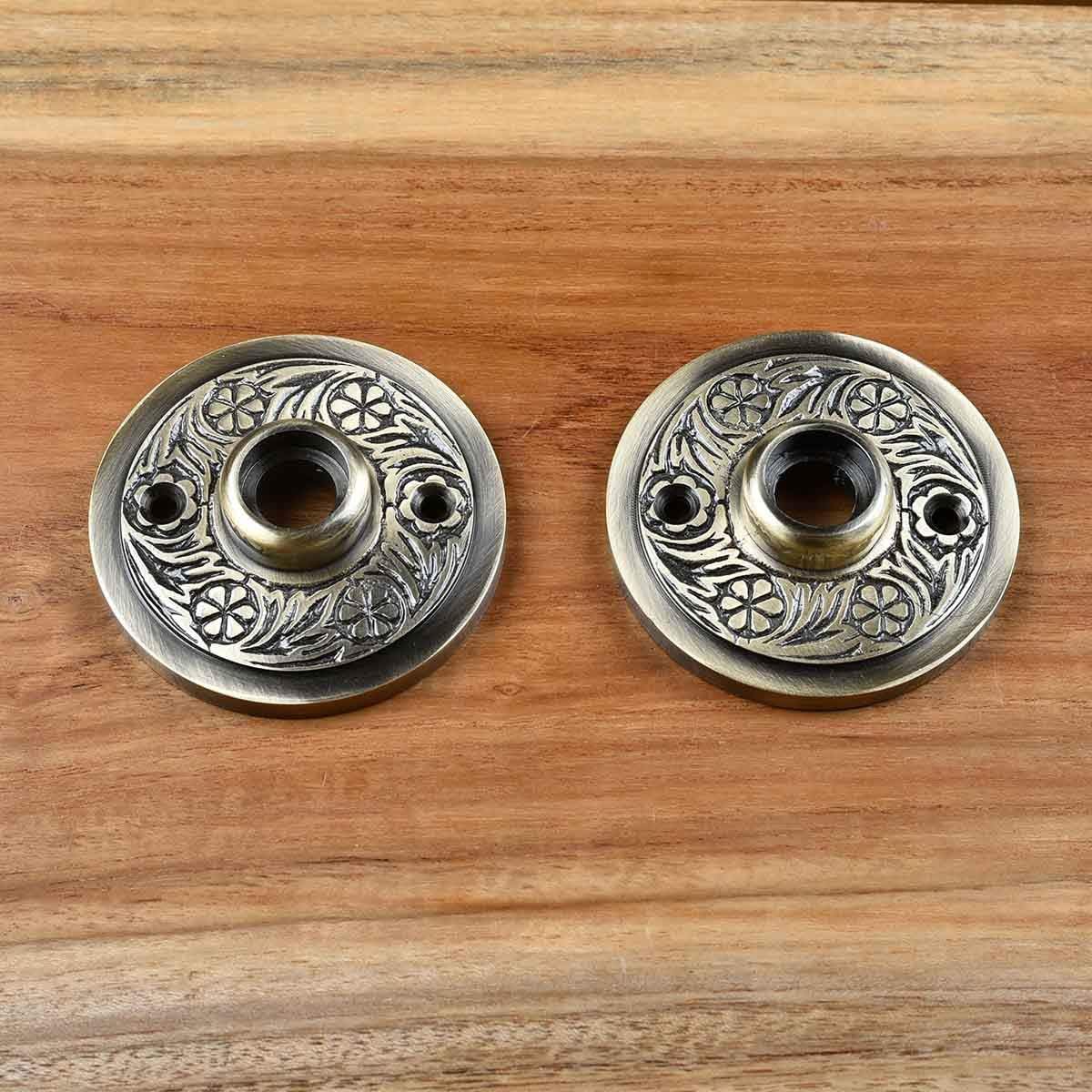 Antique Brass Decorative Door Knob Rosette Pair - 2.38 in. - Renovators Supply Manufacturing
