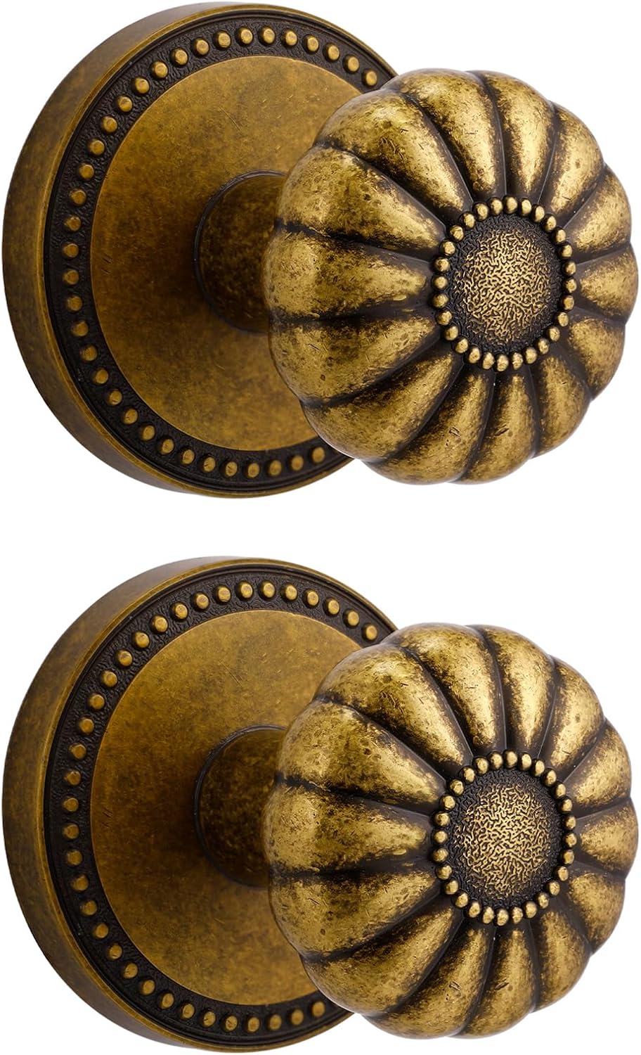 Antique Brass Decorative Dummy Door Knob Set - Single Sided Interior Handle, 2 Pack Zinc Alloy