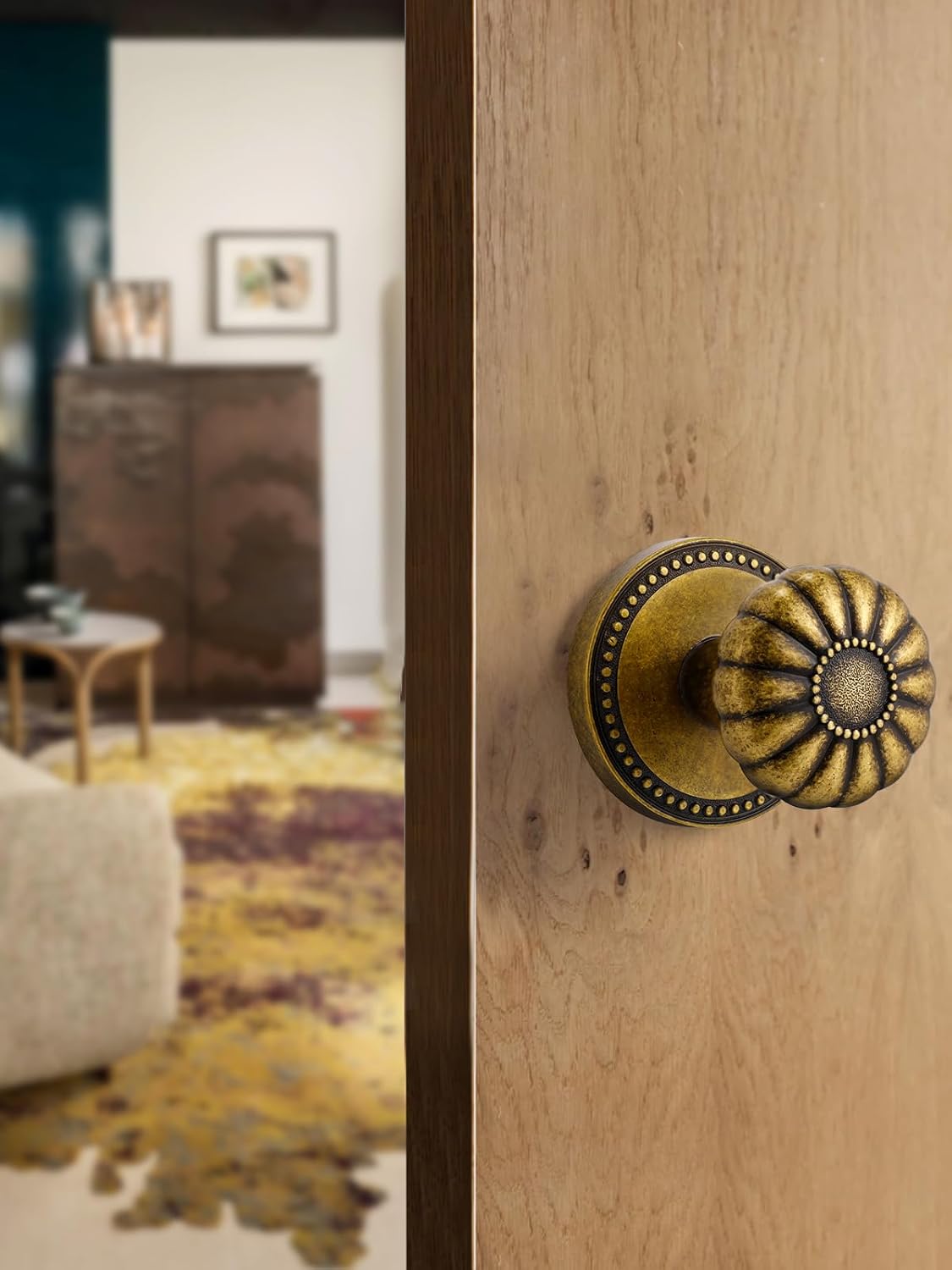 Antique Brass Decorative Dummy Door Knob Set - Single Sided Interior Handle, 2 Pack Zinc Alloy