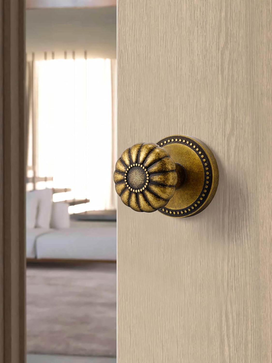 Antique Brass Decorative Dummy Door Knob Set - Single Sided Interior Handle, 2 Pack Zinc Alloy