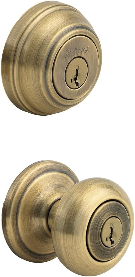 Antique Brass Door Knob and Deadbolt Combo Pack with SmartKey Security and Microban Protection - WildKart
