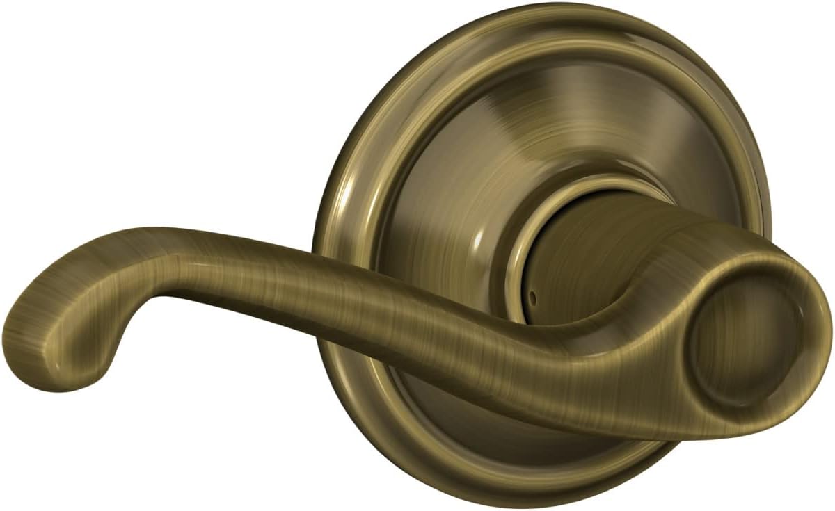Antique Brass Flair Door Lever Hall & Closet Passage Lock by Schlage F10 V FLA 609