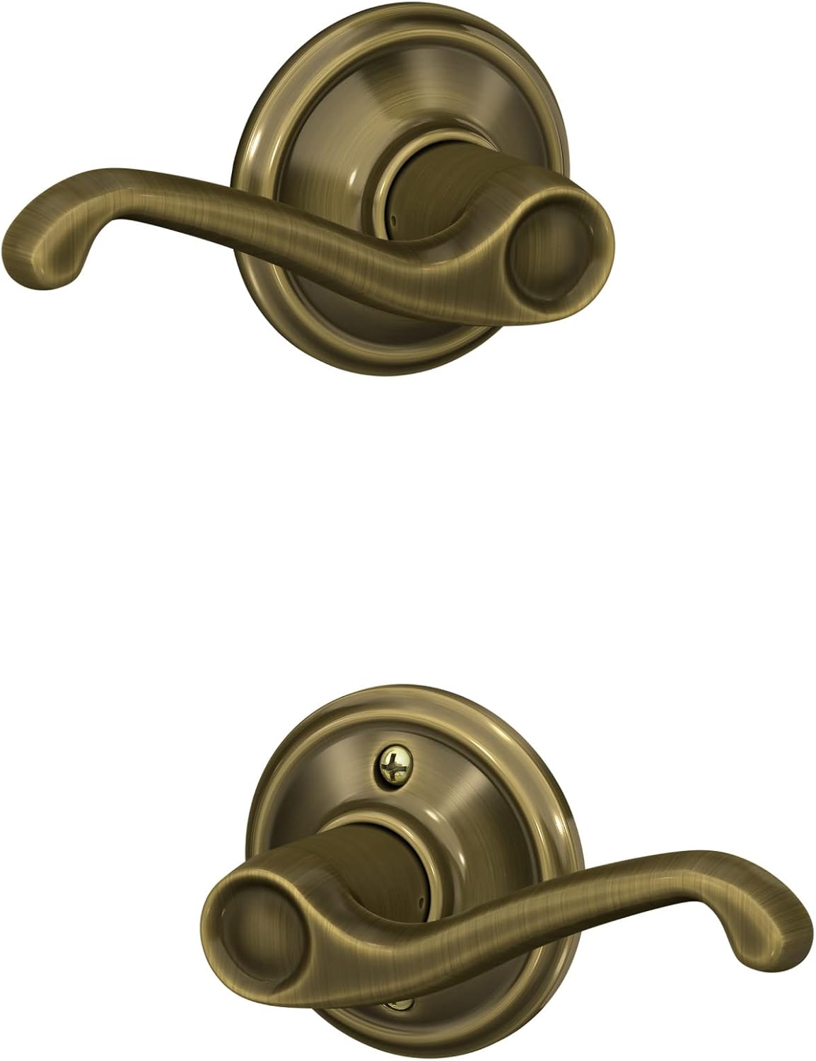 Antique Brass Flair Door Lever Hall & Closet Passage Lock by Schlage F10 V FLA 609