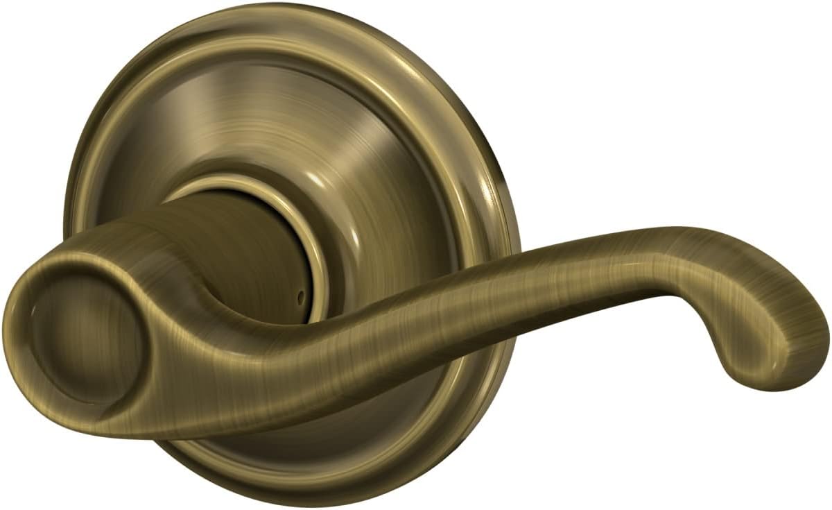 Antique Brass Flair Door Lever Hall & Closet Passage Lock by Schlage F10 V FLA 609