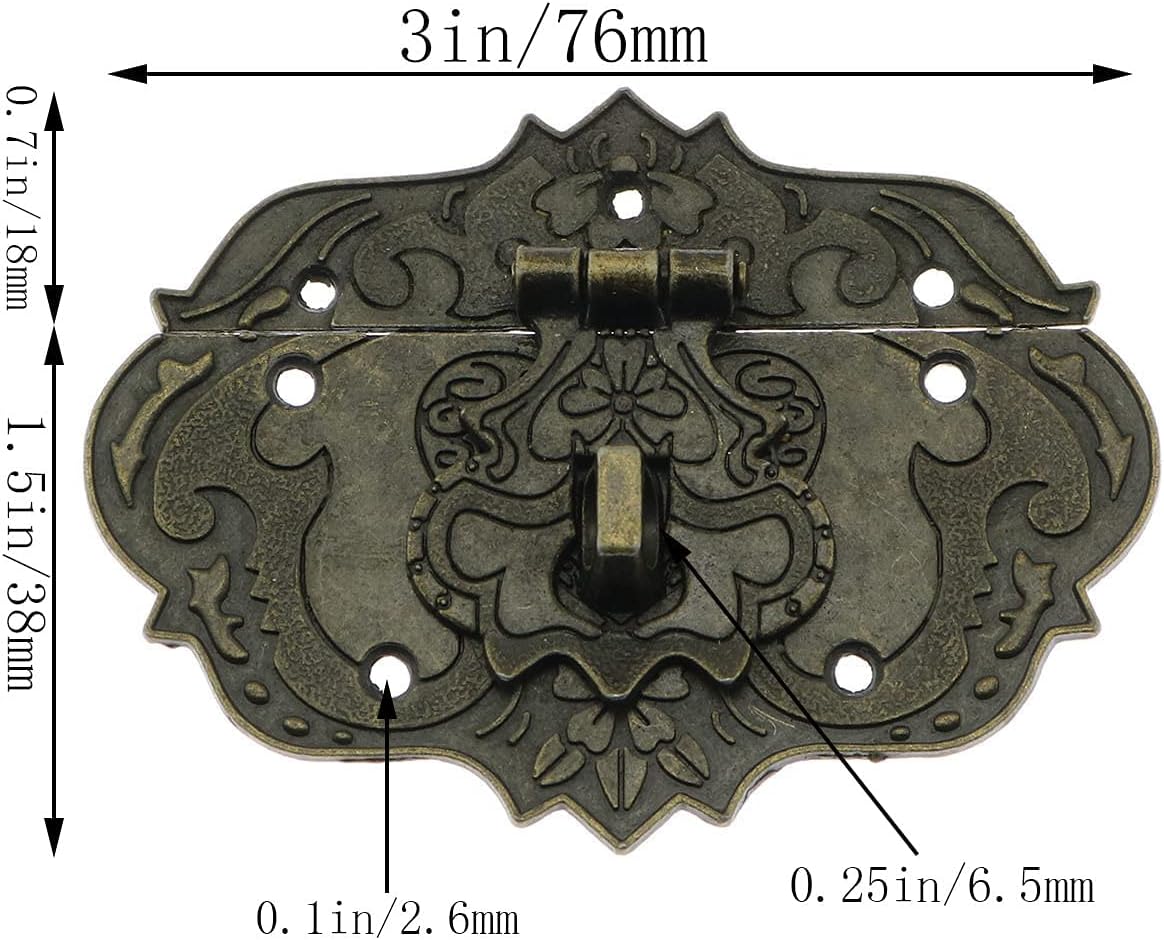 Antique Brass Hasp Clasp Latch Lock for Jewelry Box Wooden Case - Decorative Embossing Design