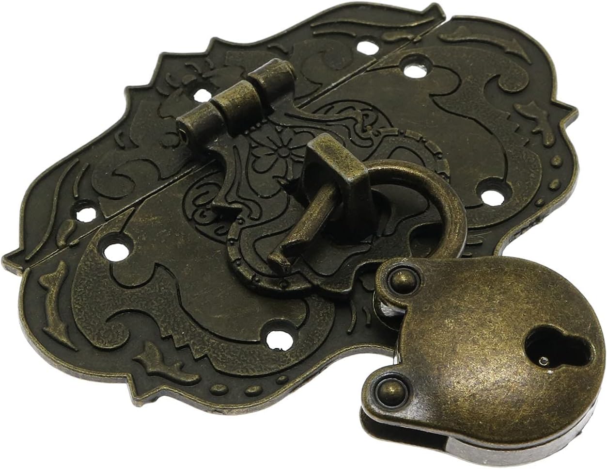 Antique Brass Hasp Clasp Latch Lock for Jewelry Box Wooden Case - Decorative Embossing Design