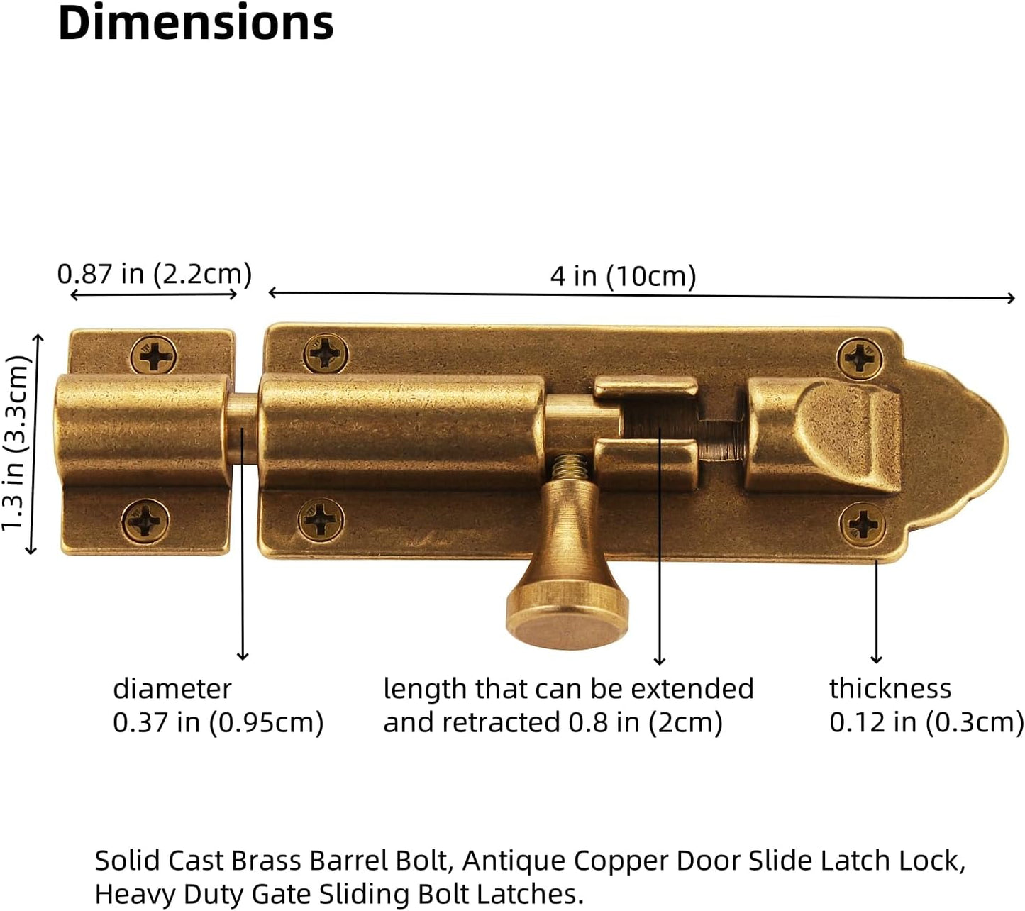 Antique Brass Heavy Duty Barrel Bolt Lock for Gates and Doors - Runningfish Solid Cast Brass Slide Latch