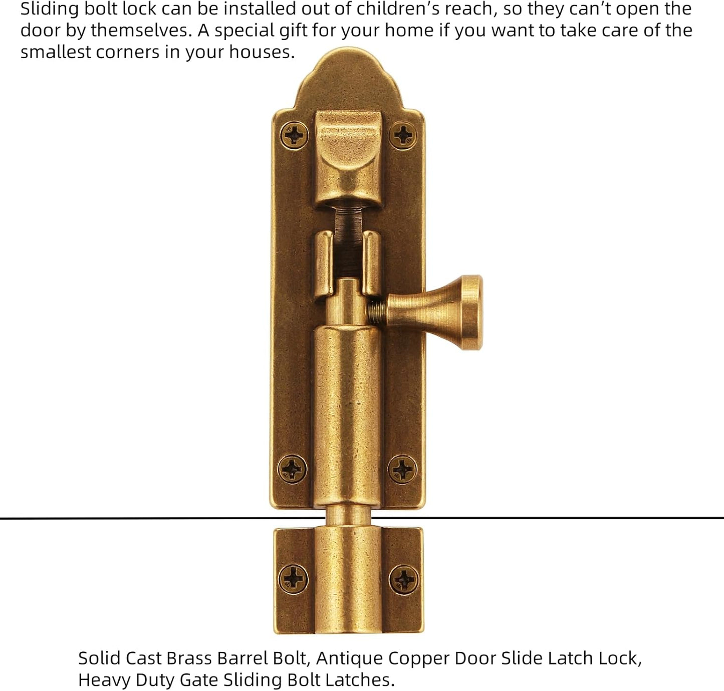 Antique Brass Heavy Duty Barrel Bolt Lock for Gates and Doors - Runningfish Solid Cast Brass Slide Latch