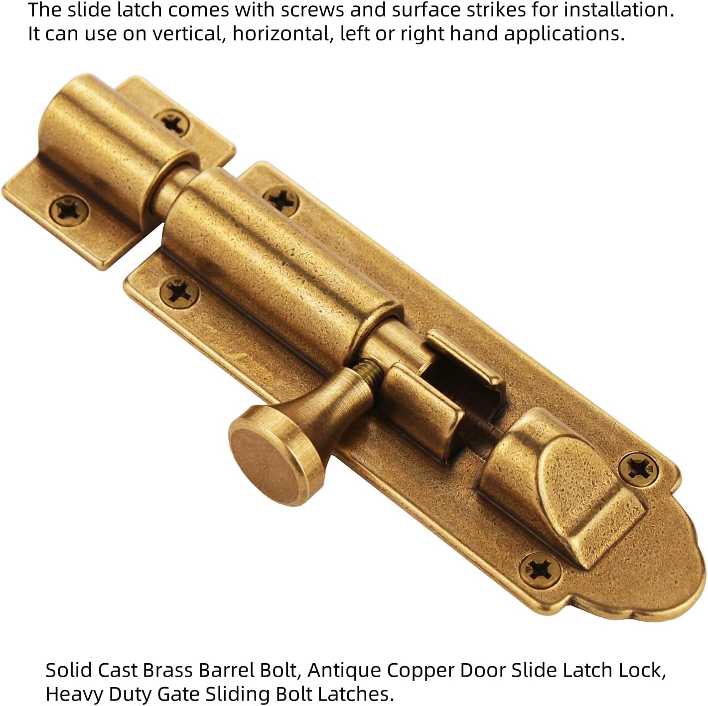 Antique Brass Heavy Duty Barrel Bolt Lock for Gates and Doors - Runningfish Solid Cast Brass Slide Latch