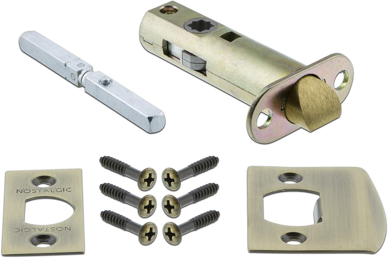 Antique Brass Passage Door Knob Set with Victorian Plate - 2.375" Size, New York Knob Style