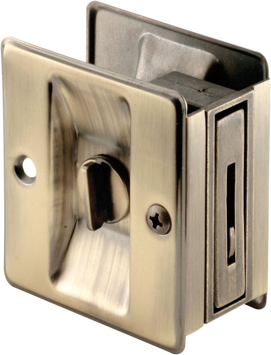 Antique Brass Pocket Door Privacy Lock with Pull - Easy Replacement for Old or Damaged Locks - Single Pack - Prime-Line N 6774