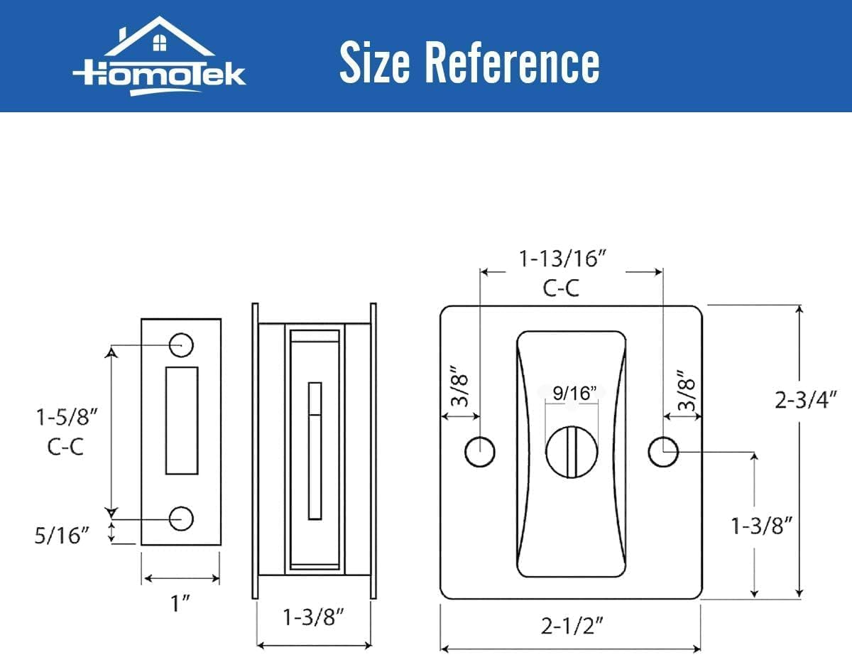 Antique Brass Privacy Sliding Door Lock with Pull - Easy Replacement for Old Pocket Door Hardware, 2-3/4”x2-1/2”, Fits 1-3/8” Thick Doors