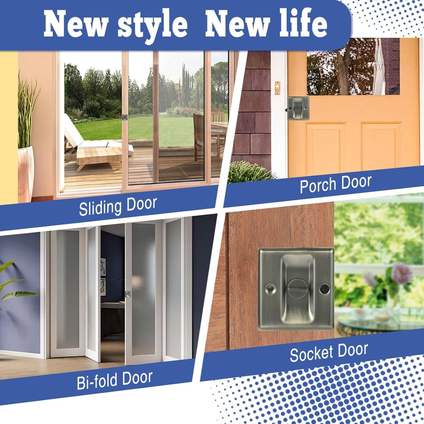 Antique Brass Privacy Sliding Door Lock with Pull - Easy Replacement for Old Pocket Door Hardware, 2-3/4”x2-1/2”, Fits 1-3/8” Thick Doors