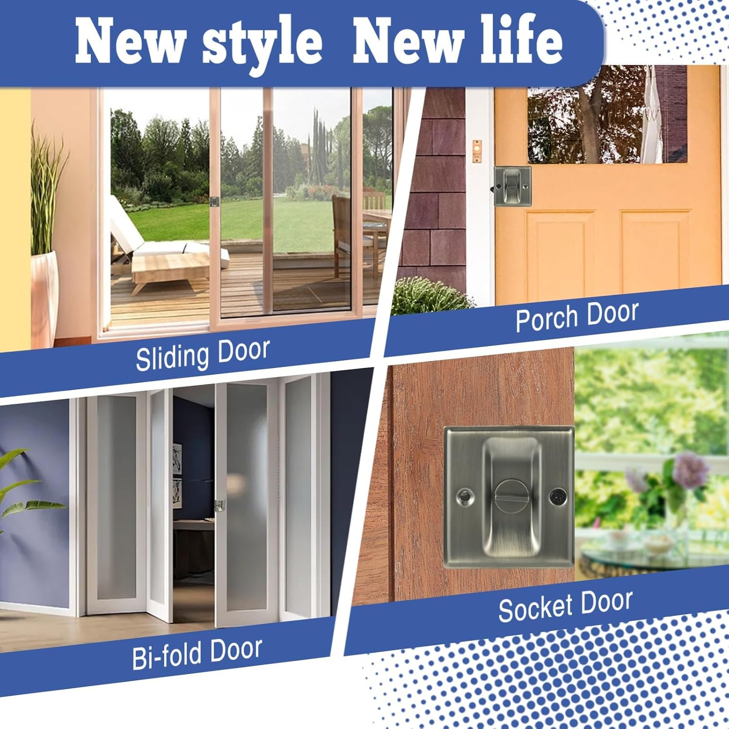 Antique Brass Privacy Sliding Door Lock with Pull - Easy Replacement for Old Pocket Door Hardware, 2-3/4”x2-1/2”, Fits 1-3/8” Thick Doors