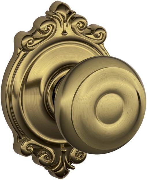 Antique Brass Schlage Brookshire Collection Georgian Passage Knob - F10 GEO 609 BRK
