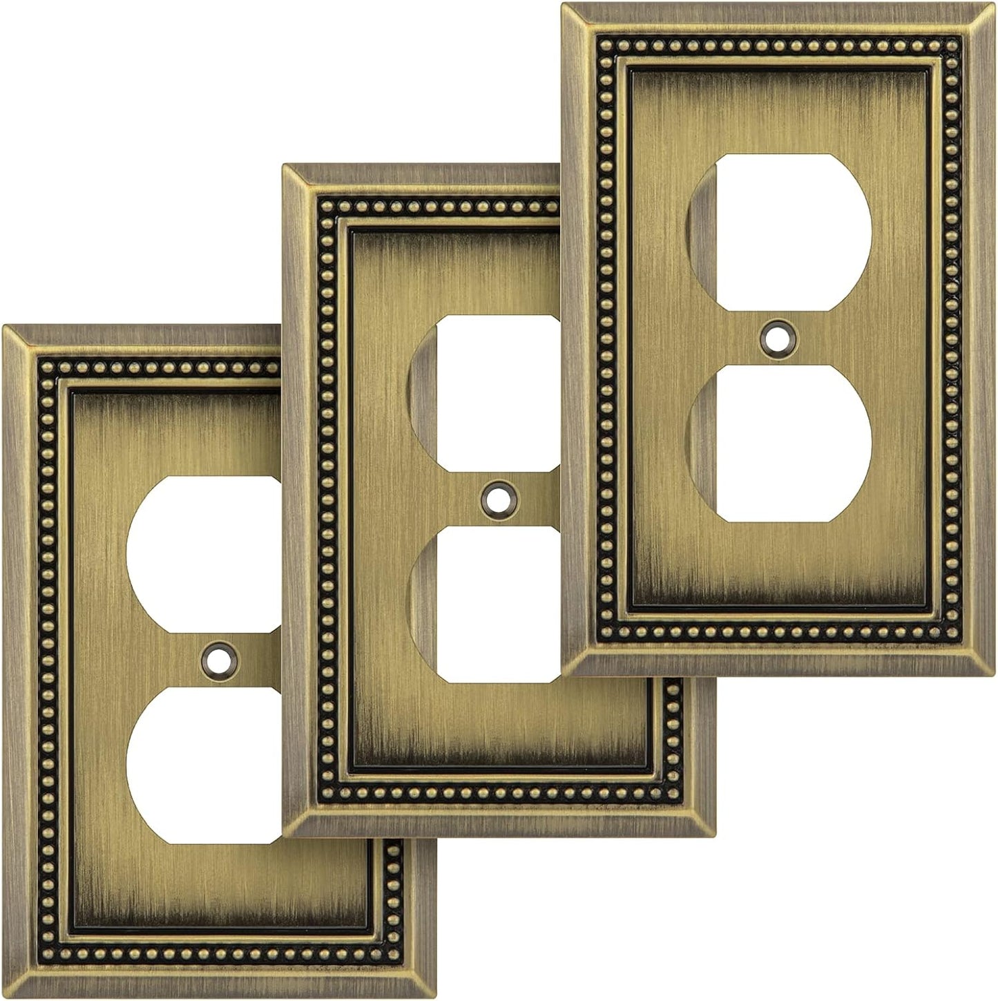 Antique Brass Sunken Pearls Decorative Wall Plate Switch Cover (Single Duplex, 3 Pack) by Henne Bery
