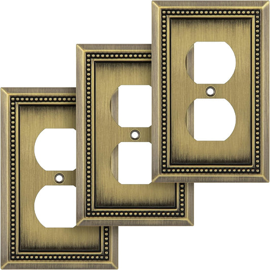 Antique Brass Sunken Pearls Decorative Wall Plate Switch Cover (Single Duplex, 3 Pack) by Henne Bery