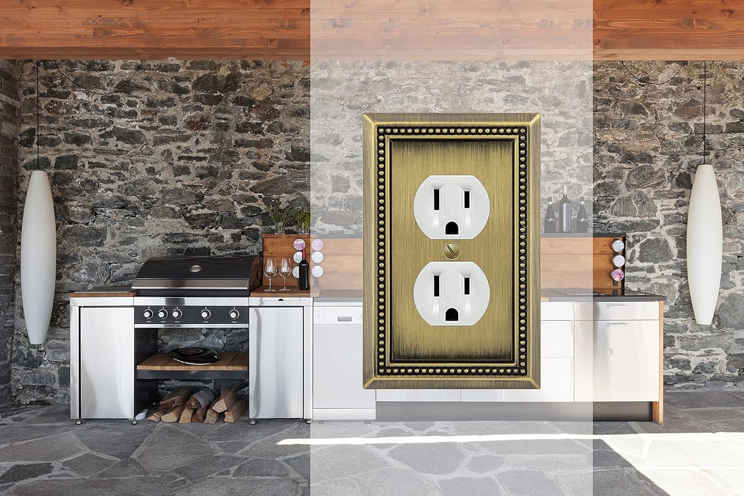 Antique Brass Sunken Pearls Decorative Wall Plate Switch Cover (Single Duplex, 3 Pack) by Henne Bery