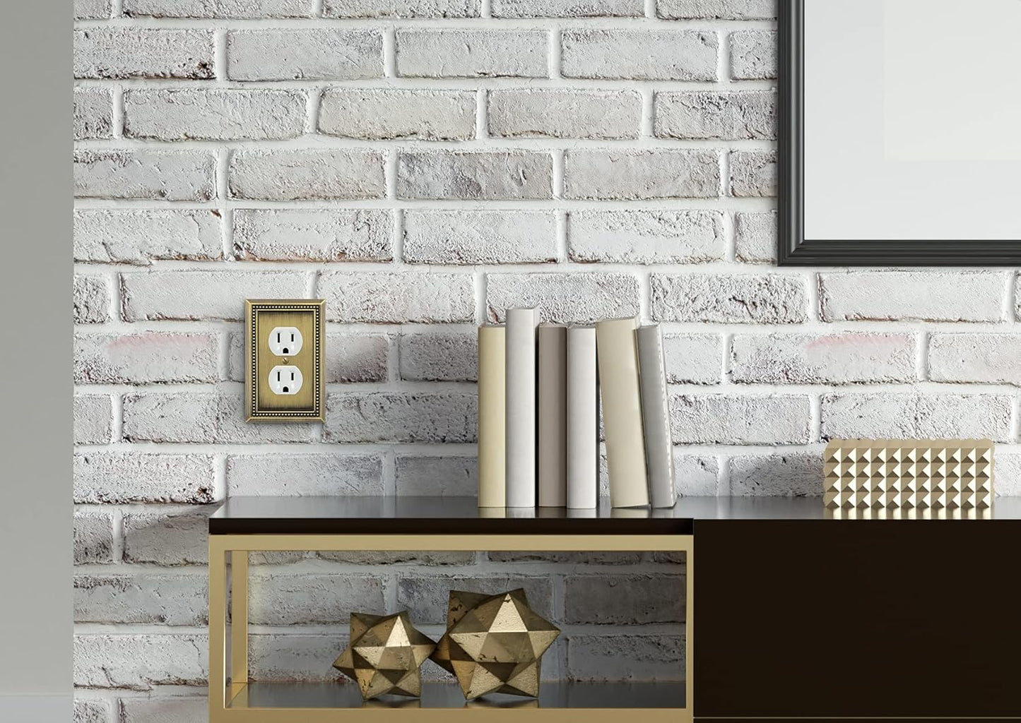 Antique Brass Sunken Pearls Decorative Wall Plate Switch Cover (Single Duplex, 3 Pack) by Henne Bery