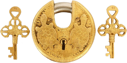 Antique Brass Turtle Padlock with Round Design: Feng Shui Vastu Collectible (11045)