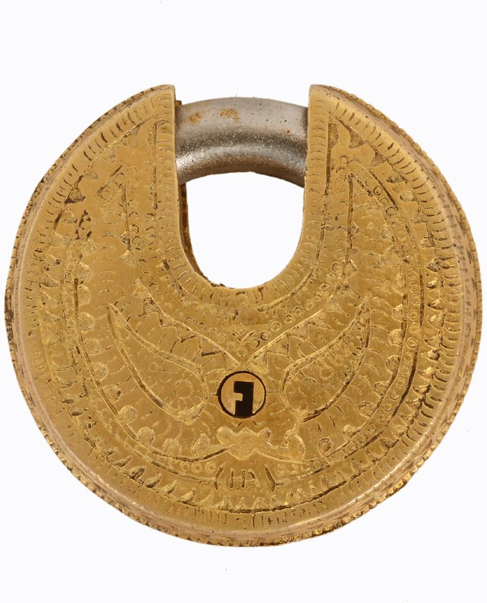 Antique Brass Turtle Padlock with Round Design: Feng Shui Vastu Collectible (11045)