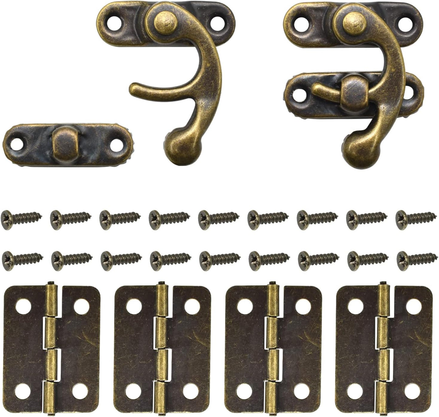 Antique Bronze Box Hinges and Latch Hook Hasp Kit for DIY Jewelry Cabinets and Small Wooden Boxes
