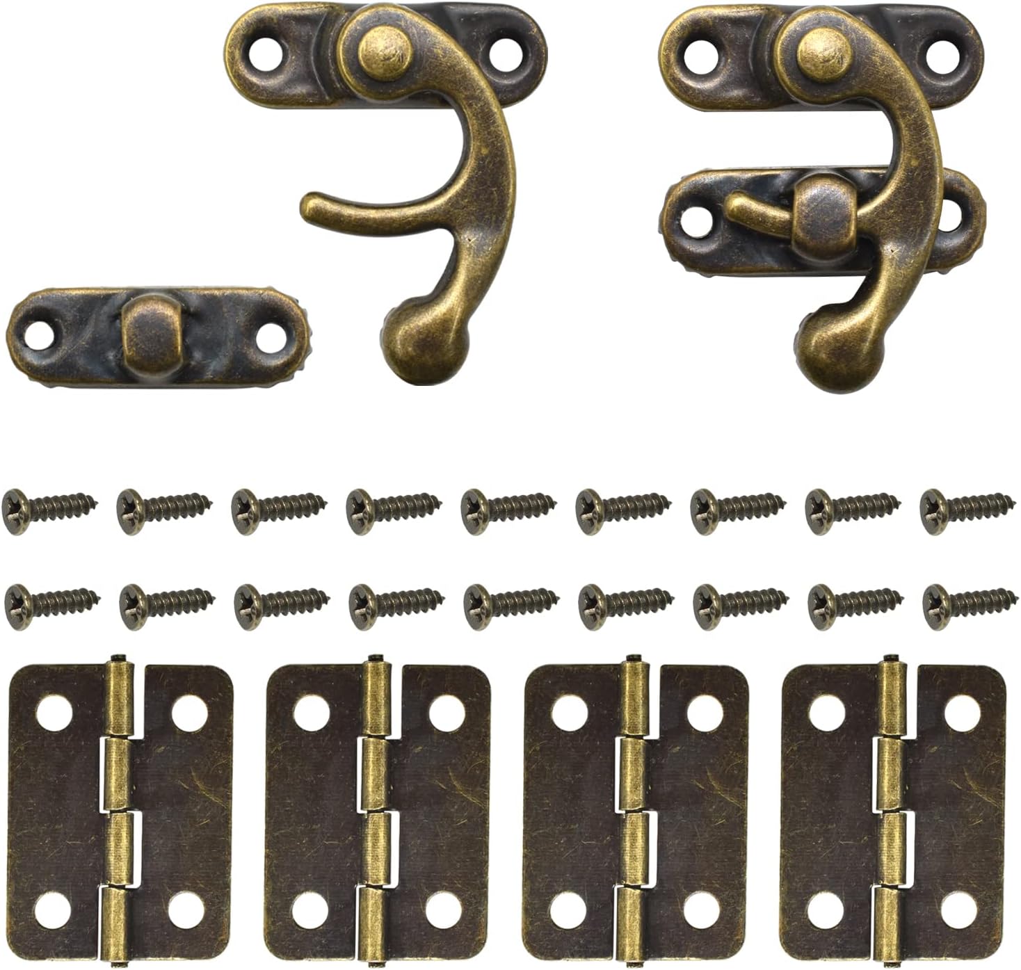 Antique Bronze Box Hinges and Latch Hook Hasp Kit for DIY Jewelry Cabinets and Small Wooden Boxes