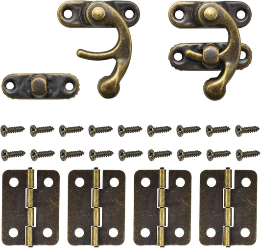 Antique Bronze Box Hinges and Latch Hook Hasp Kit for DIY Jewelry Cabinets and Small Wooden Boxes