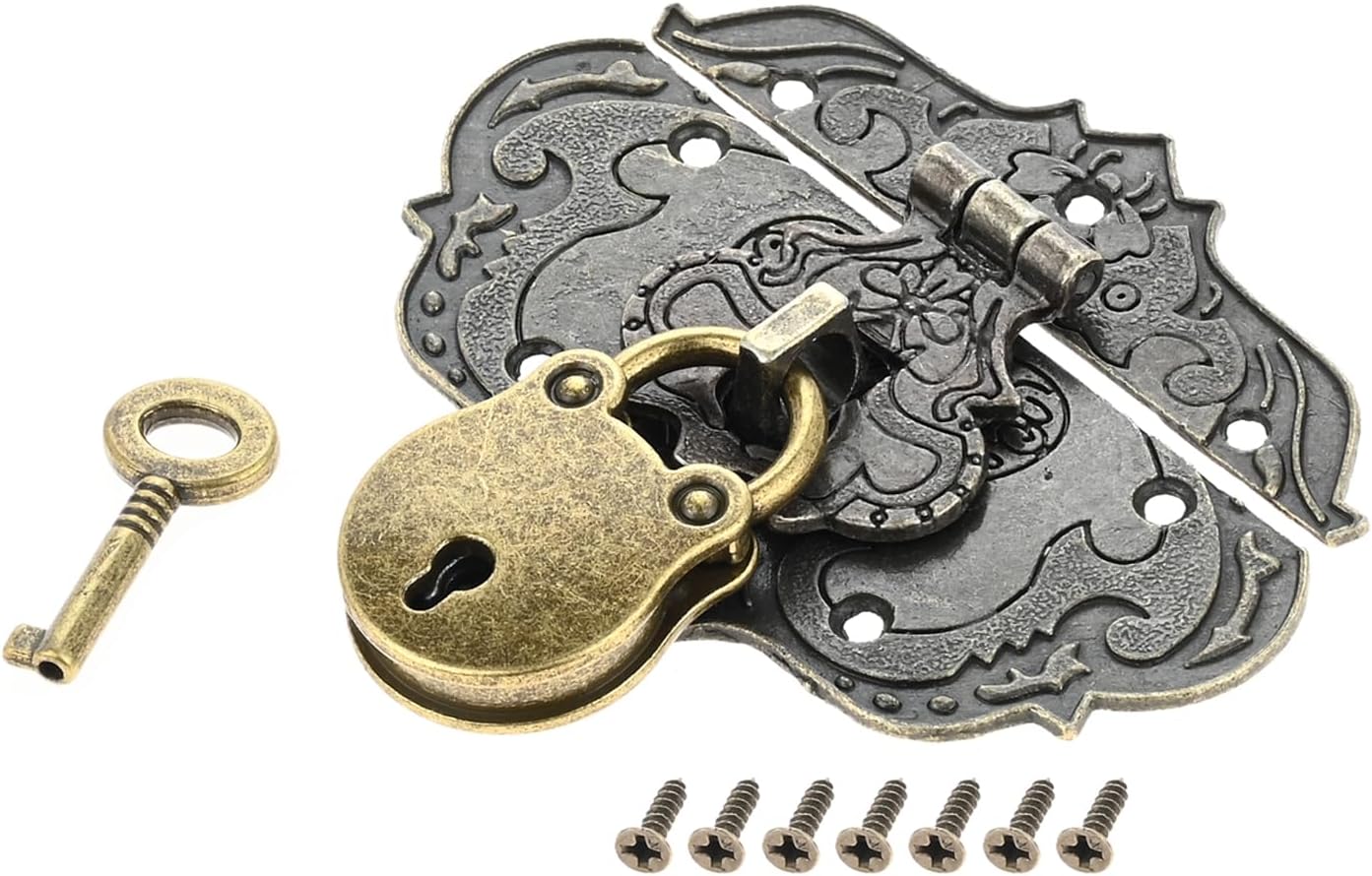 Antique Bronze Decorative Box Hasp Clasp Latch and Padlock Set for Furniture Hardware