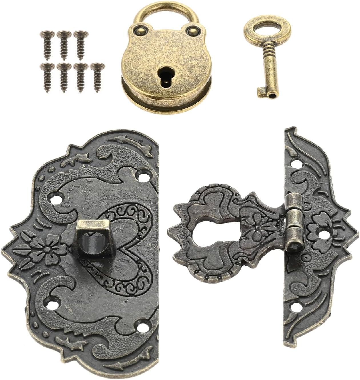 Antique Bronze Decorative Box Hasp Clasp Latch and Padlock Set for Furniture Hardware