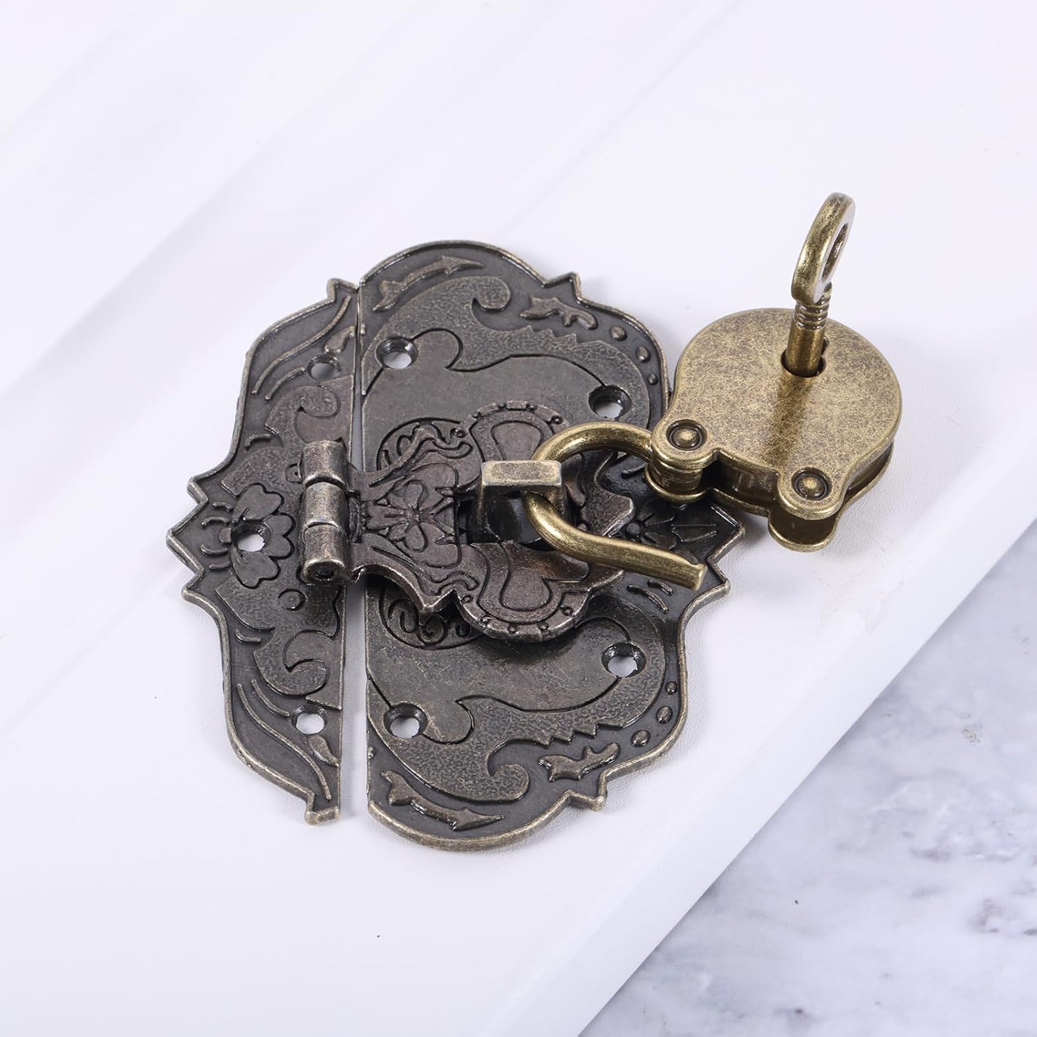 Antique Bronze Decorative Box Hasp Clasp Latch and Padlock Set for Furniture Hardware